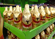 Packaged chocolate Easter bunnies.