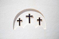 The three crosses of the church of El Pilar of La Mola. Formentera (Balearic Islands).