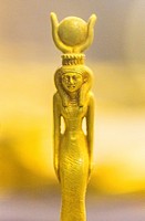Egypt, Cairo, Egyptian Museum, gold statuette of a goddess with an hathoric crown.