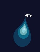 An eye crying a gigantic teardrop. Symbol of grief.