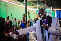 Prophet Katebe talks to parishioners during a Sunday service in Livingstone, Zambia.