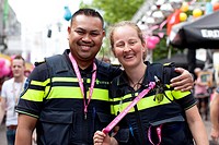 Tilburg, Netherlands, Police officers are having fun during annual gay event in Tilburg