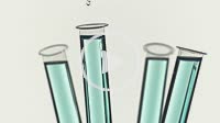 Test tube filled with bleu liquid, pouring a drop of water