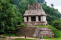 Temple of the Sun, Palenque Mayan Archaeological Site, Palenque, State of Chiapas, Mexico, North America.