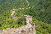 Mutianyu, China - Landscape view of the Great Wall of China. The wall stretches over 6,000 mountainous kilometers east to west across North China and ...