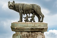 Rome, Italy- Close up of the famous sculpture Lupa Capitolina, otherwise known as the Capitoline Wolf and the Twins found in Rome. The sculpture repre...