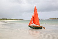 Sailing Boat on Glassillaun Beach, Connemara; Galway; Ireland.