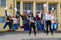 Aberystwyth Wales Uk, Thursday 13 August 2015. . Students at Penglais School Aberystwyth celebrate after collecting their A level results. . .