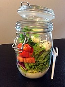 Salad in a jar. A quick and portable healthy lunch in the go.