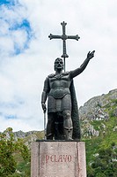 Don Pelayo Statue, Covadonga, Picos de Europa National Park, Asturias, Spain. Historical Heritage Site.
