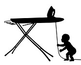 Editable vector silhouette of a baby in danger from pulling on the cord of an iron with baby as a separate object