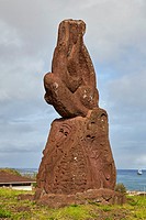 Statue at Museo Antropologico Padre Sebastian Engler, Easter Island, Rapa Nui, Chile.