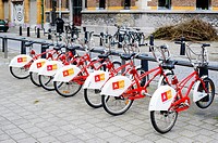 ANTWERP, BELGIUM - OCTOBER 25: Rental bikes on october 25, 2013 in Antwerp, Belgium. With 1000 bicycles and 80 stations, Velo is among the largest bik...