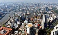 Aerial view of Ho Chi Minh City from the top of Bitexco Financial Tower, Vietnam.