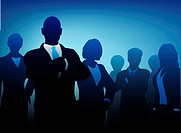 Editable vector illustration of silhouettes of a business team