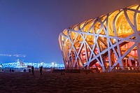 National Stadium at dusk, Olympic Park Beijing, People´s Republic of China, Asia.