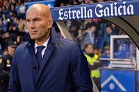 LA CORUNA, SPAIN. April 26th, 2017 - Zinedine Zidane. La Liga Santander matchday 34 game between Deportivo de La Coruna and Real Madrid. The final sco...