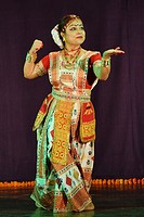 Popular Indian classical dance, Sattriya dance performed by girl, Pune, Maharashtra.