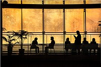 Passengers waiting for flights at Haneda Airport, Tokyo, Japan.