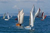 Yachts classic and traditional boats in regatta. Sailing in Douarnenez bay (Finistère, Brittany, France).