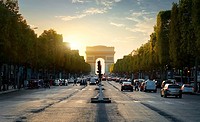Road of Champs Elysee leading to Arc de Triomphe in Paris, France.