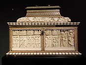 Casket. Made in the Embriachi workshop. Bone and wood, with marquetry. Italy, Venice. About 1390. The Victoria and Albert Museum. London. England. UK....