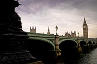 Westminster Bridge - London, at dusk. The bridge provides road and foot links across the river Thames joining north and south London. It is thought to...