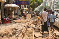 A sidewalk in the middle of being repaired. . Yangon, Myanmar.