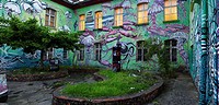 Underwater Graffiti on studio at Metelkova City Autonomous Cultural Center squat former Yugoslav National Army military barracks in Ljubljana Slovenia...