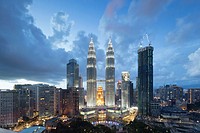 Petronas twin towers at dusk, Kuala Lumpur, Malaysia.