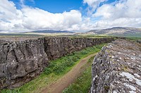 Iceland - Thingvellir, the rift valley that marks the crest of the Mid-Atlantic Ridge and the boundary between the North American tectonic plate and t...