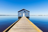 The iconic Crawley Edge Boatshed also known as the Blue Boat House on the Swan River in Matilda Bay, Crawley, Perth, Western Australia, Australia.