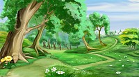 Digital Painting, Illustration of a path near the forest in Realistic Cartoon Style.