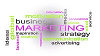 Marketing Business Strategy Word Cloud Text Concept 3D Rendering.