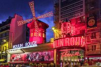 Moulin Rouge at night,Paris France.