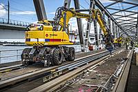 Repairing rail tracks in Moerdijkbrug (Moerdijk bridge). Netherlands