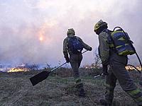 Forest fire in the mountain of Lugo, brigadistas, agents, aerial means and forest firefighters, try to control the advance of fire, but the strong win...