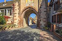 medieval town gate, upper gate of the village Boersch, on the Wine Route of Alsace, France.
