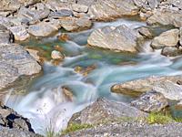 Rapids in Haast river in mountains of Haast Pass, West Coast, New Zealand.