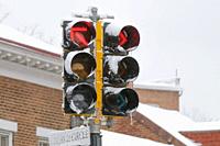 Snow covered traffic signal, Annapolis, Maryland.