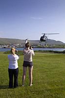 Helicopter departure for observation from Skellig Islands, County Kerry, Ireland, Europe.