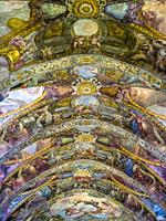 Colourful restored ceiling of the Church of San Nicolas (Parroquia de San Nicolas), Ciutat Vella, Valencia, Spain. The interior of the Church of San N...