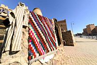 Textile carpets in a souk, Ouarzazate, Morocco, Africa.