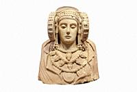 Lady of Elche on white isolated background. Is the most important piece of Iberian art. Produced in the fourth century B. C. Was discovered in 1897 at...