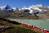 Bernina Express train trip through the Swiss alps and Unesco World Heritage at the Bernina Hospitz.