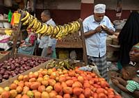 Fruits and vegetables stalls in the market, Lamu County, Lamu Town, Kenya.