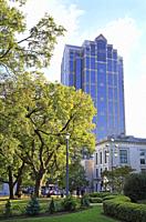 Raleigh downtown, North Carolina. Wells Fargo bank building seen from the Capitol grounds.