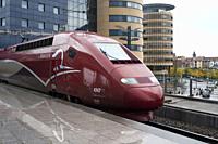 Thalys high speed train at Brussels station Belgium.