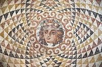 Europe, Greece, Peloponnese, ancient Corinth, Archaeological museum, mosaic from a floor of a roman villa with the head of Dionysos.