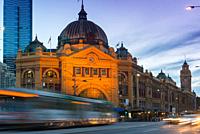 Flinders Street Railway Station after dark. Melbourne. Victoria, Australia.